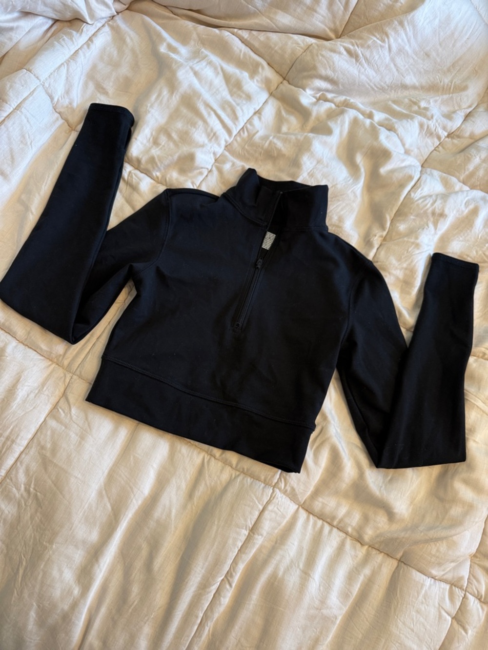 Black Half-Zip Cropped Active Top